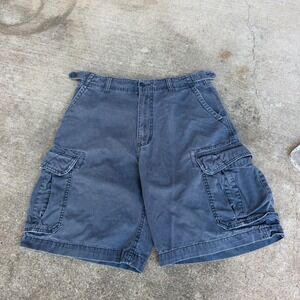 Y2K American Eagle Mens 32 Gray Cargo Shorts Cotton Twill Faded Utility